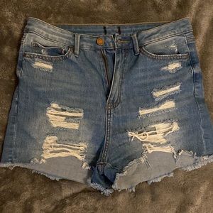 High rise blue Jean ripped shorts